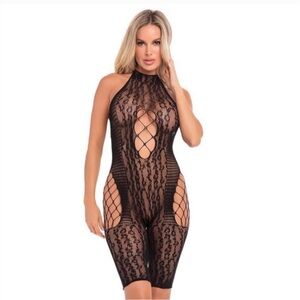 New Black Bikeshorts Fishnet Bodystocking